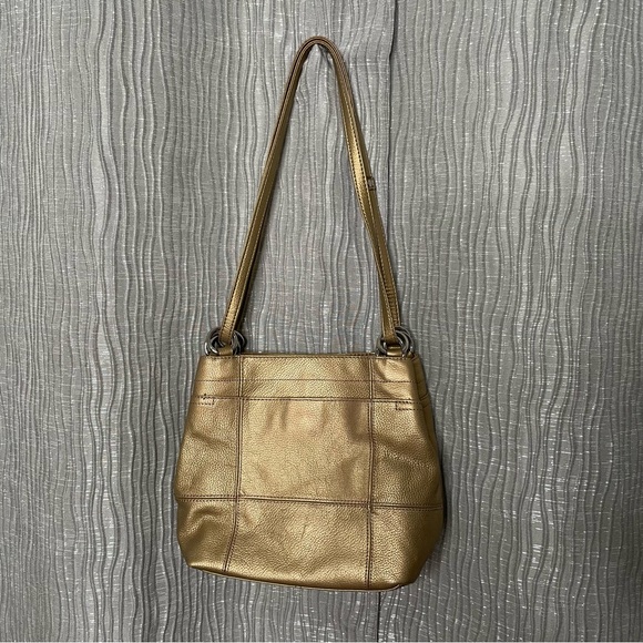 Tignanello pebbled leather gold metallic convertible strap purse - Picture 7 of 10